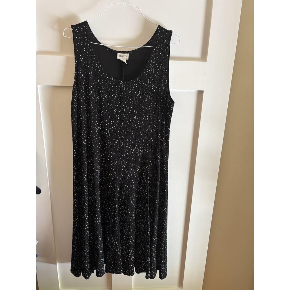 Chico’s Travelers Black Sleeveless Dress Size 3 (XL) Stretch Polka Dot Midi